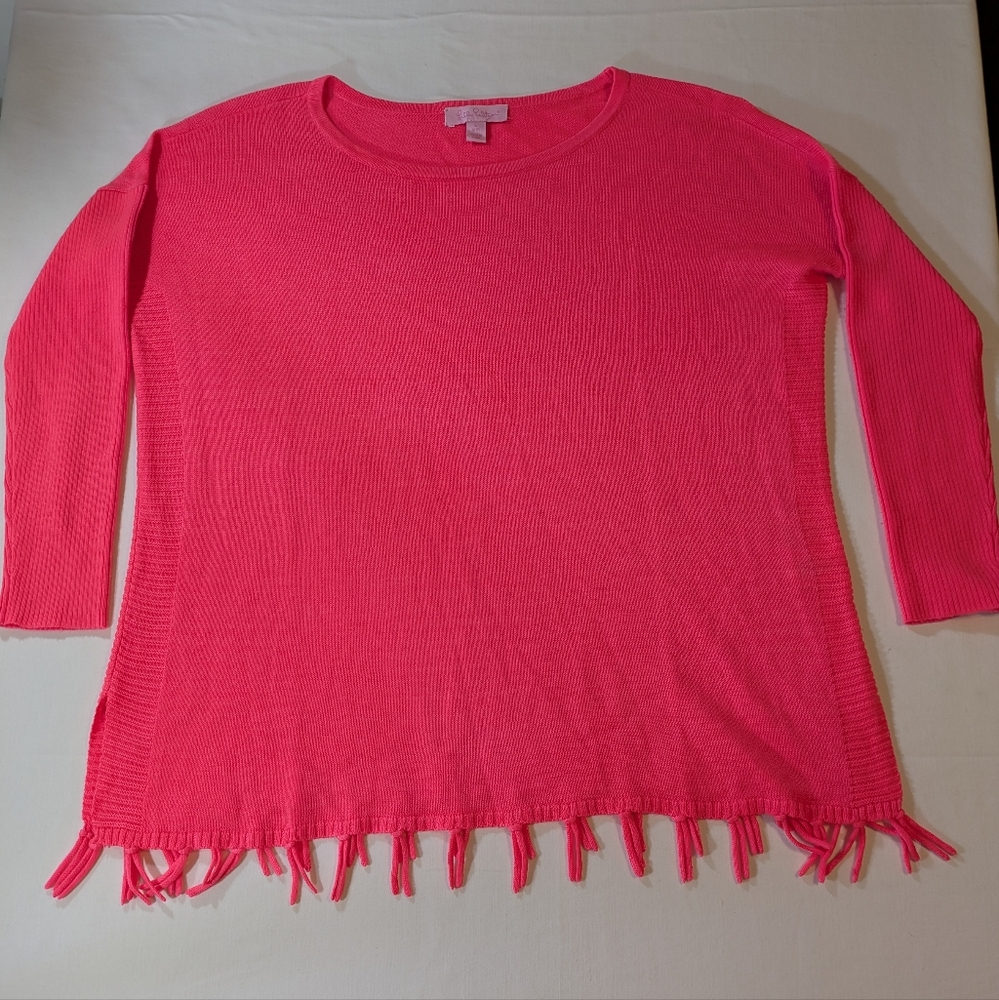 Lilly Pulitzer Vibrant Bright Pink Light Fringe Sweater